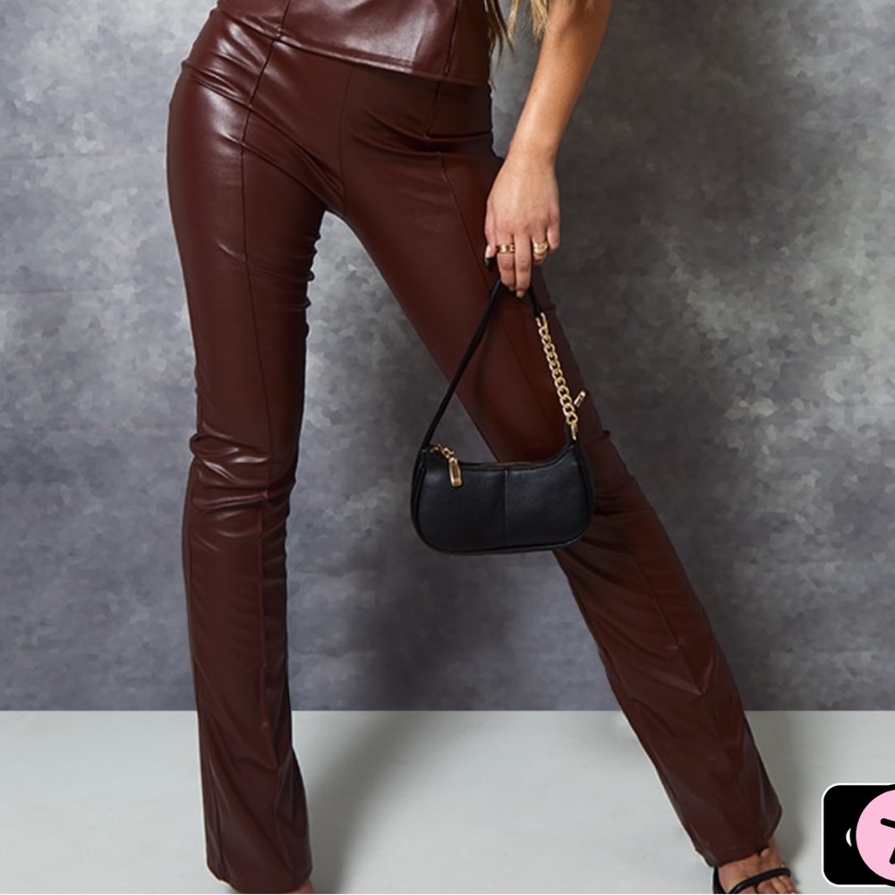 Chocolate PU Pintuck Trouser